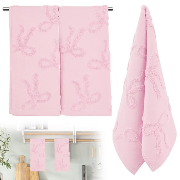 2 Pcs Jacquard Bow Hand Towel for Women Soft and Absorbent Cotton Face Towel Present for Home Bathroom Gym 13 x 29 Inches