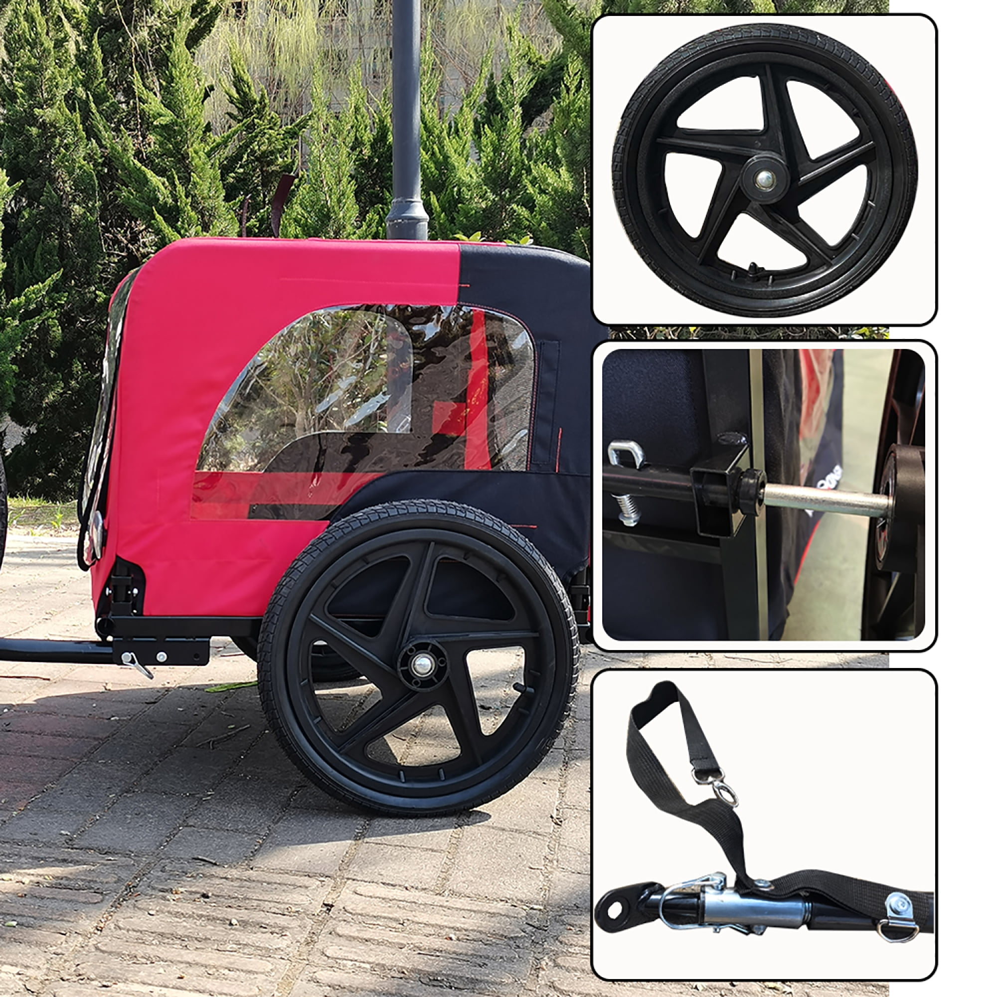 Pet Bike Trailer Dog/Cat Carrier with Detachable Dog Cart for Bicycle,Easy Folding Frame Pets Cart Suitable for Small and Medium