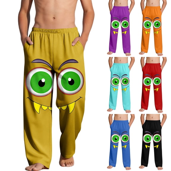 SGFCWSX Boys Pants Elastic Waist Loose Fit Graphic Print Soft Lounge Pants for Kids Yellow Size 8 Years