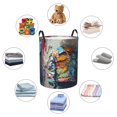 thumbnail image 4 of Balery Whimsical Goat Artist Cesta de ropa redonda con asas, impermeable, independiente, para ropa, juguetes, dormitorio y familia-Small, 4 of 6