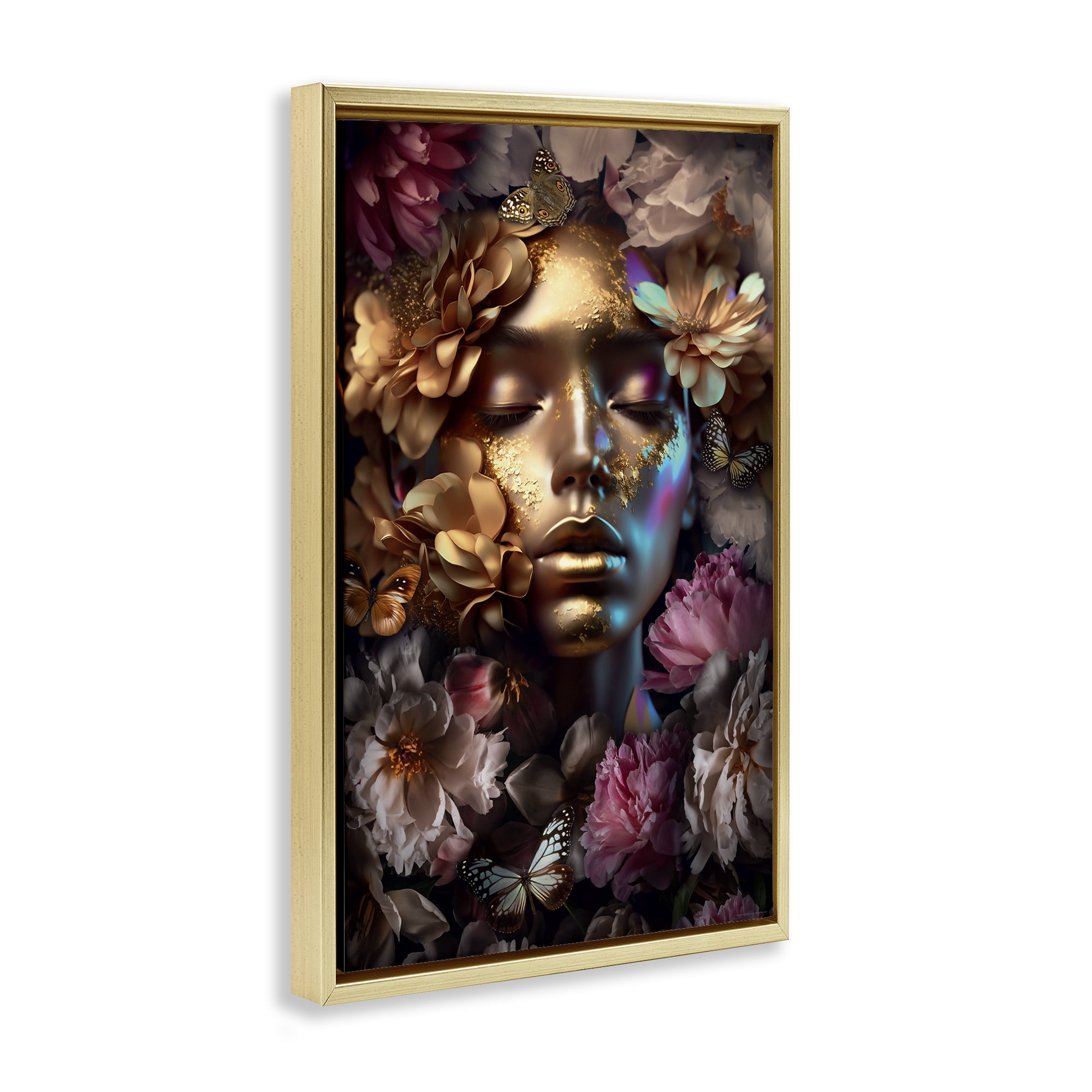 Stupell Industries Lavish Floral Face Plants & Flowers Painting Gold Floater Framed Canvas Art Print Wall Art, 21 x 31
