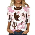 thumbnail image 1 of Wanfds Multicolor Fashion Tops For Women Trendy Summer 2025 Round Neck Three-Quarter Sleeve Top XXL, 1 of 5