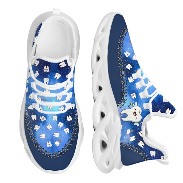 Zapatos planos con estampado de dientes enrejados de dibujos animados para mujer, zapatillas informales de malla transpirable para mujer