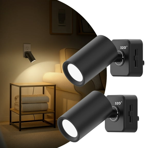 Set of 2 Adjustable Dimmable LED Night Lights with Warm White Glow