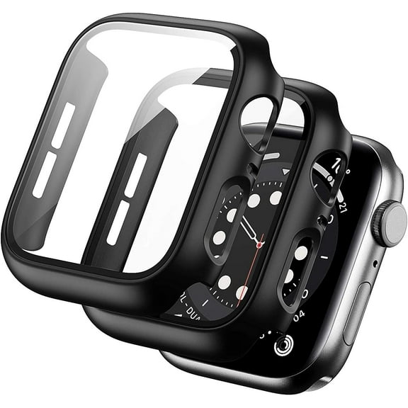 XIHAMA 2 Pack Hard PC Case Compatible with Apple Watch Series 3/2/1/10/9/8/7 42/38/40/41/44/45/49mm, Case with Tempered Glass Screen Protector Overall Bubble-Free Cover for iWatch Accessories