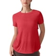 thumbnail image 3 of Yoga Workout Short Sleeve Tees for Women Crewneck Ruched Back Cutout Loose Tunic Tops Lightweight Quick Dry Athletic Shirts Activewear Red, 3 of 7