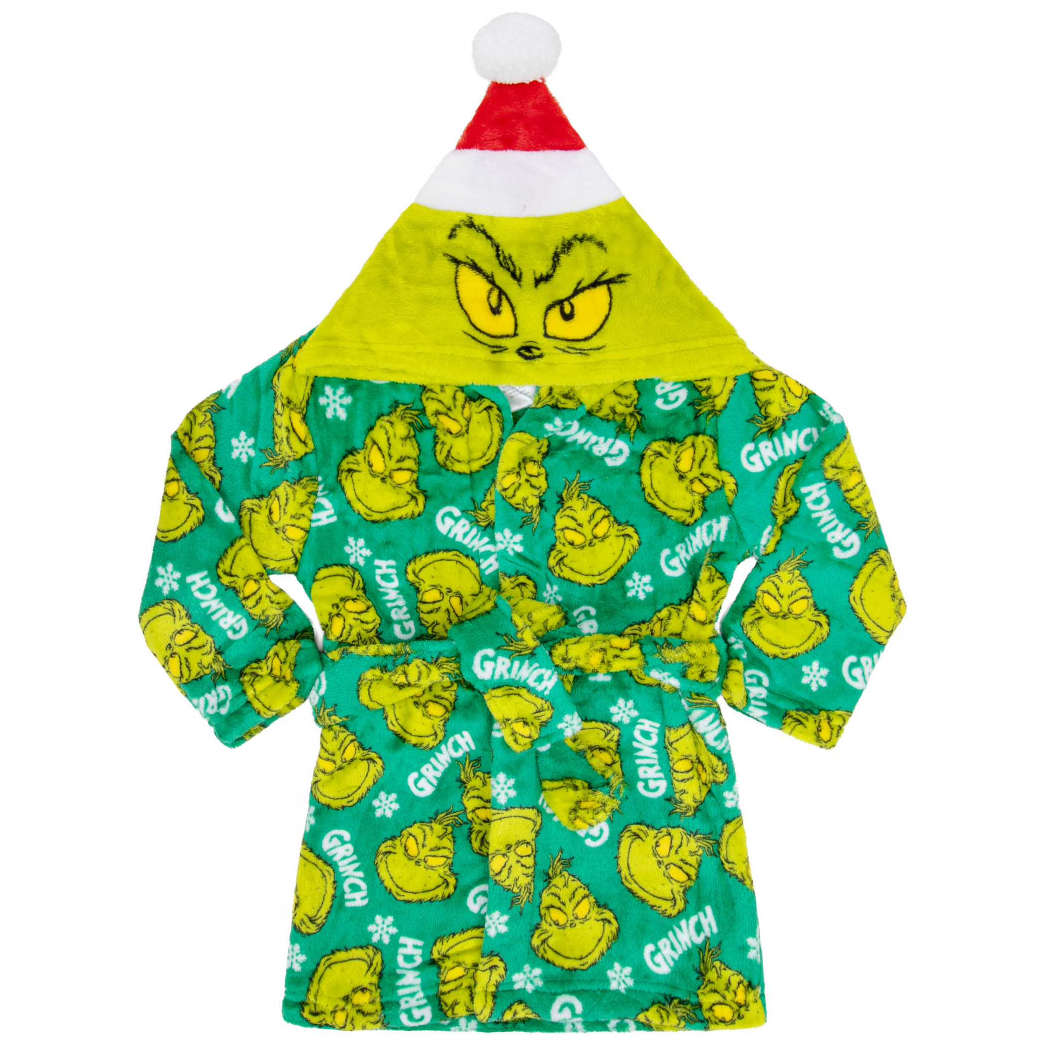 The Grinch with Santa Hat Youth Velvet Robe-Size 4