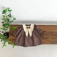thumbnail image 2 of Odeerbi Infant Girls Cotton Peter Pan Collar Dress Retro Court Style Princess Dress College Style Loose Bow Long Sleeve Round Neck Knee Length Dress Coffee, 2 of 6