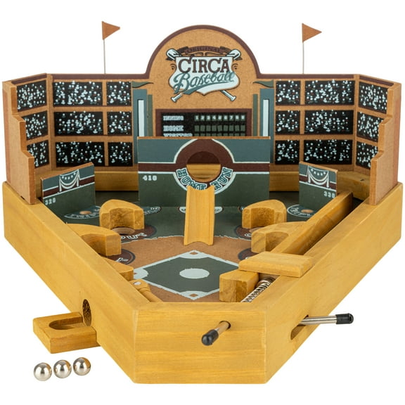Baseball Pinball Tabletop Games - Classic Miniature Wooden Retro Sports Arcade Toy for Adult Collectors and Children