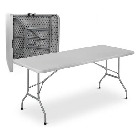 WDZS 6ft Plastic Folding Table with Handle for Indoor Outdoor, 6 Foot Utility Commercial Craft Foldable Table for Party Events, Gray