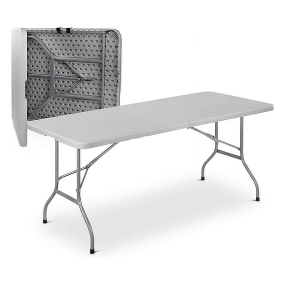 WDZS 6ft Plastic Folding Table with Handle for Indoor Outdoor, 6 Foot Utility Commercial Craft Foldable Table for Party Events, Gray