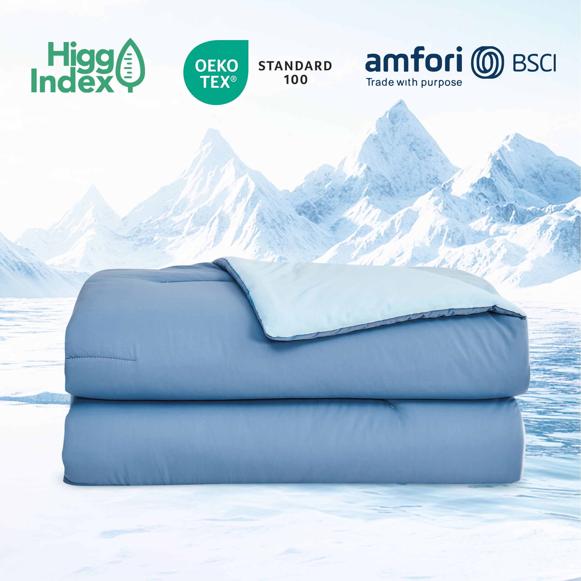 HOMTEC Reversible 2-Piece Comforter Set, All Season Double-Sided Comforter with 1 Pillowcase, Twin/Twin XL Size, Blue