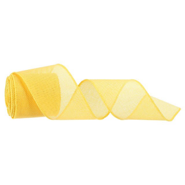 Burlap Ribbon Fabric Wired Edge Ribbons Yellow 2-2/1 Inch x 5 Yard Wired Ribbon for Gift Wrapping