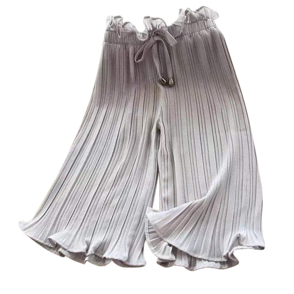 Kids Girls Palazzo Pants Flow𝐲 Ruffle Stretchy Cropped Pants Culottes High Waisted Wide Leg Trousers Trendy Sweatpants