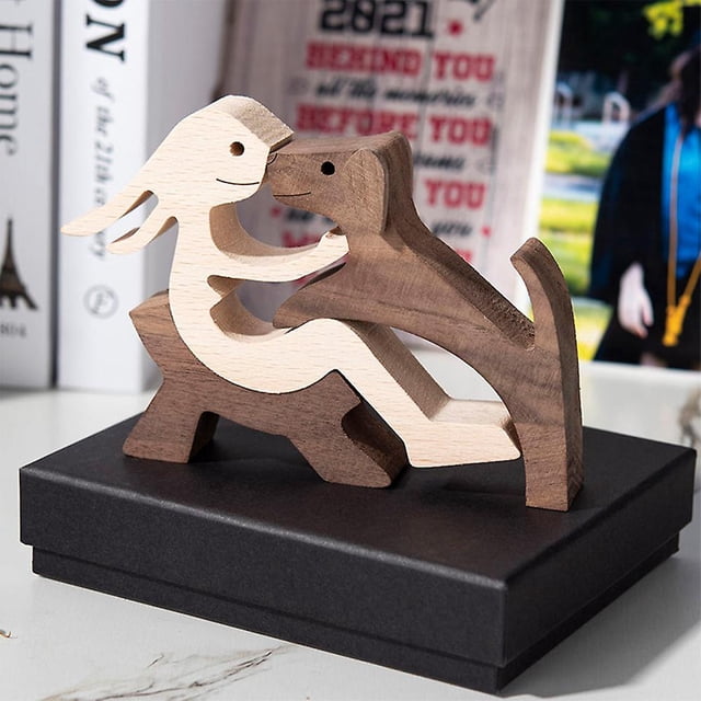 Amante de los perros de madera, esculturas familiares, figurita artesanal, decoración de adorno pequeño JAMW Sencillez