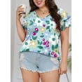 thumbnail image 2 of Mengpipi Womens Plus Size Tops Double Ruffle Short Sleeve V-Neck Casual Loose Shirts 1X-5X, 2 of 7