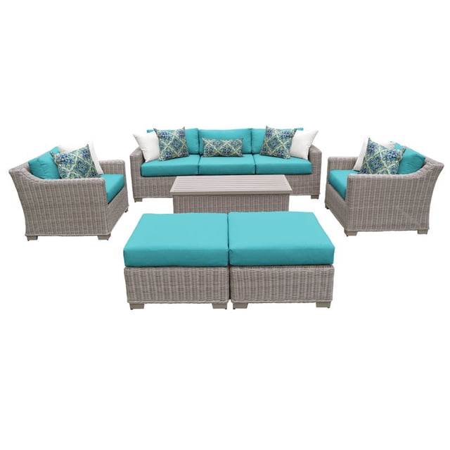 Ensemble de Meubles de Patio en Osier d'Extérieur 8 Pcs en Aruba