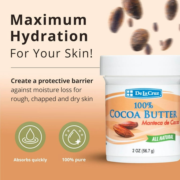De La Cruz 100% Pure Natural Cocoa Butter, Skin & Body Moisturizer