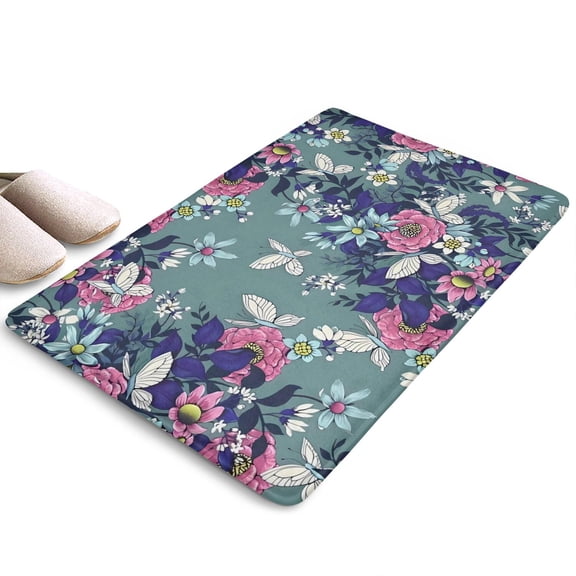 Pioneer Flower Floral Print Flannel Non Slip Door Rugs,Washable Door Mats Indoor,Decorative Door Mats,Dirt-Resistant and Absorbent Doormat for Entrance,Bedroom,Kitchen,Bathroom,23.5"x16"