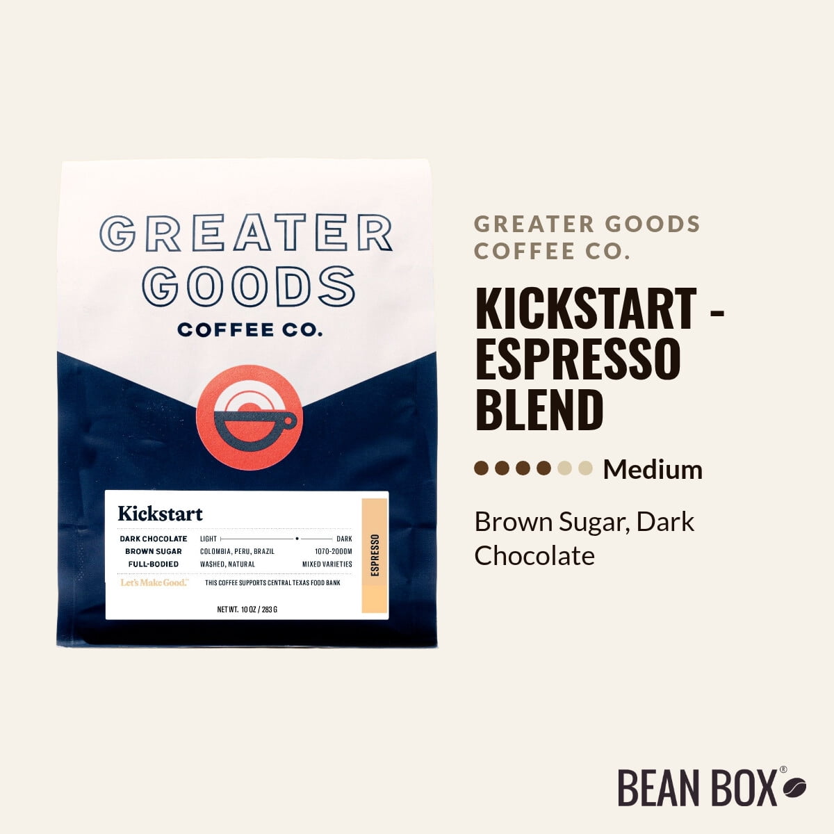 Kickstart - Espresso Blend - Roasted by Greater Goods Coffee Co. - Whole Bean Coffee - 2lb Bag