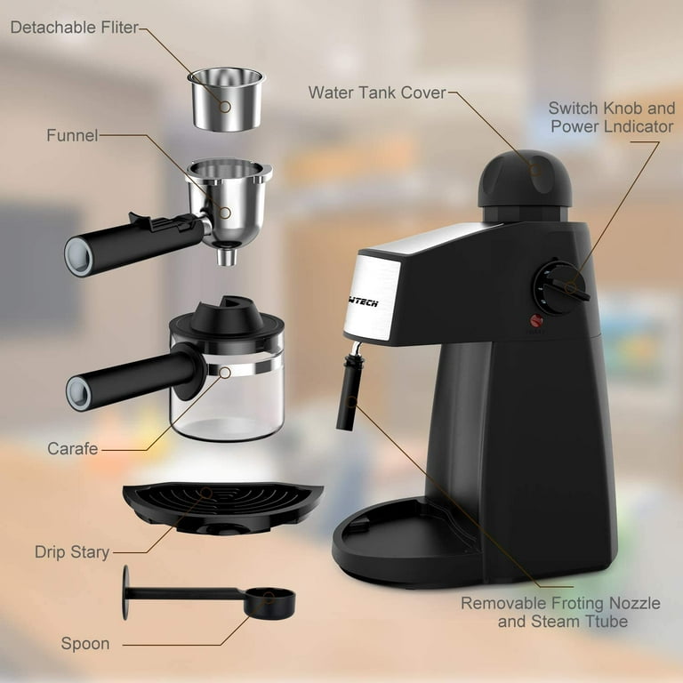 SOWTECH Espresso Machine coffee maker Cappuccino Latte Machine Black 3.5  Bar 1-4 Cup 