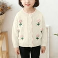 thumbnail image 2 of IVEYRTF Girls Jacquard Cardigan Knit Sweater with Button Lapel Sweater Childrens Cute Floral Print Sweater Jacket for Kids 2-8 Years(White,5-6 Years), 2 of 9