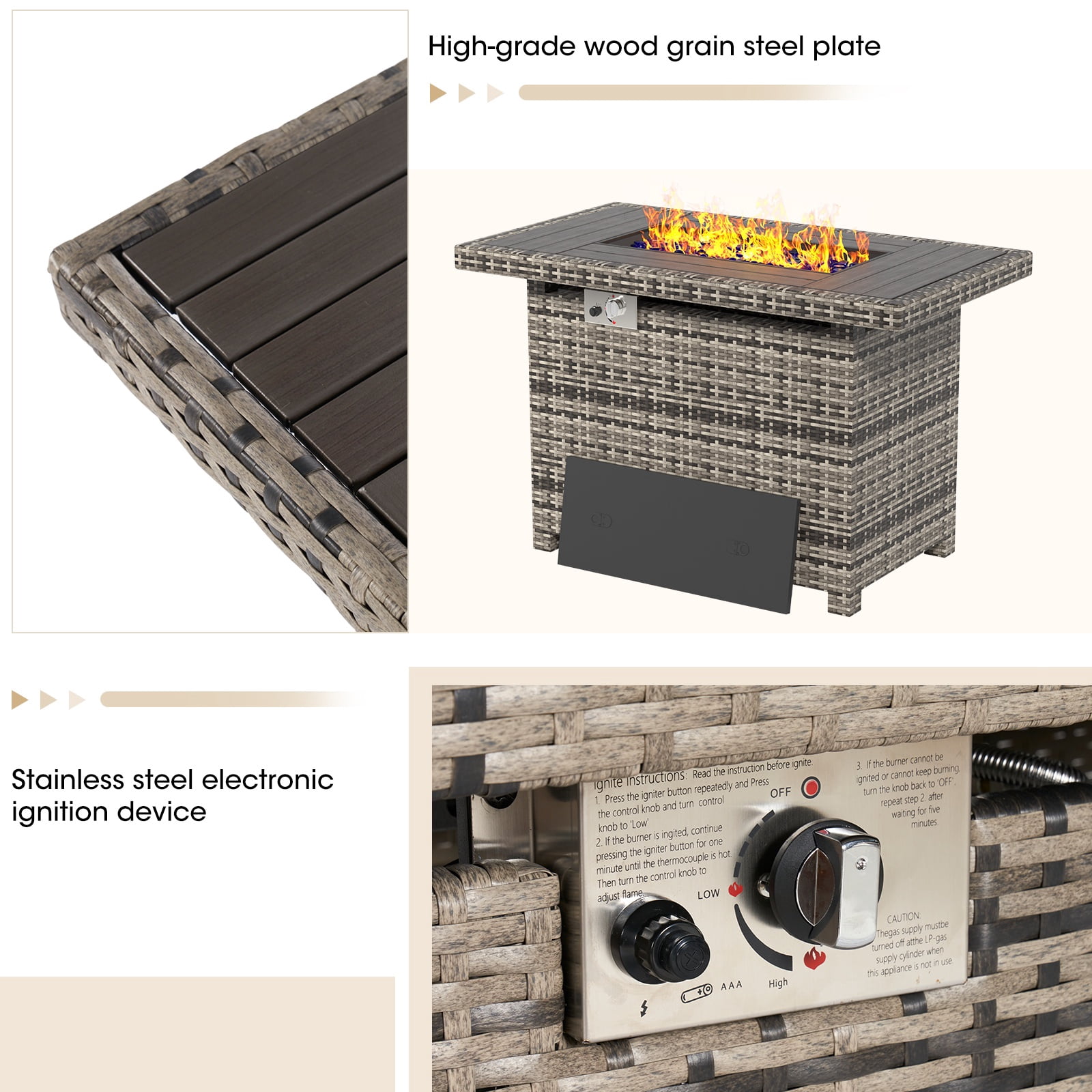 Bapipro 40" Outdoor Gas Fire Pit Table with Storage, Propane Fire Pit Table with Removable Lid & Waterproof Cover, for Outside Patio, Gray