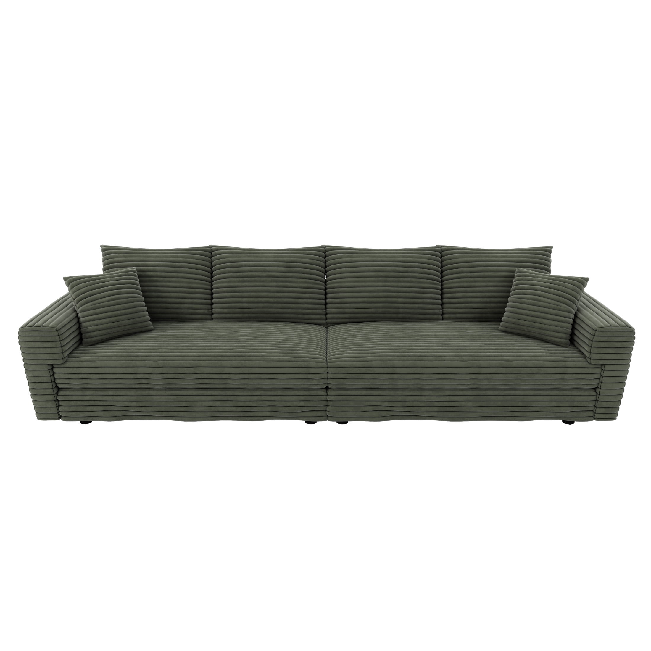 Noble House Nesta 4-Seat Plush Corduroy Cloud Sofa, Convertible Deep Seat Lounge Couch with Soft Pillows, Green