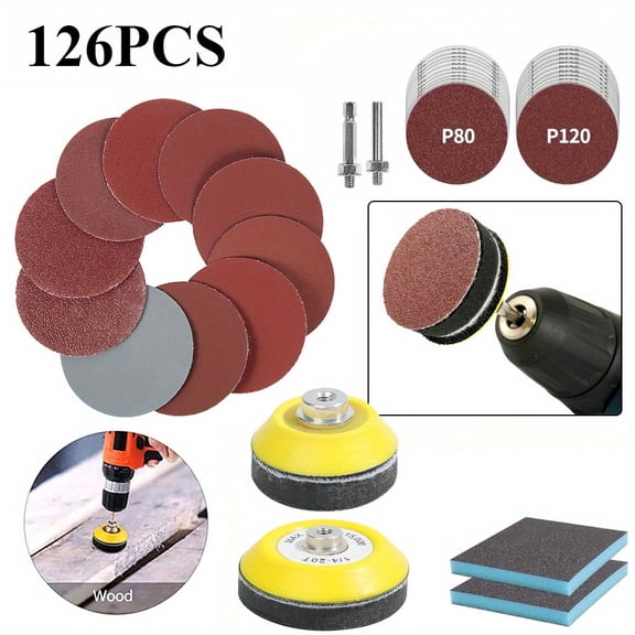 126pcs 75mm Sanding Discs with 2pcs Backer Pads and Sanding Sponge Sander for Drill Grinder Rotary Tools Attachment with 1/4" Shanks, Sanding Pads 80-3000 Grit Drill Sanding Attachment