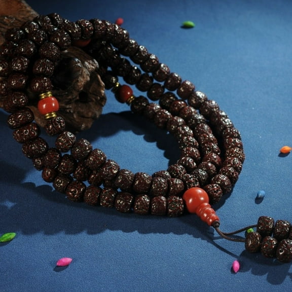 Tibetan 108 Vajra Bodhi Mala Necklace Buddhist Rudraksha Prayer Beads Spiritual Jewelry for Meditation and Daily Wear