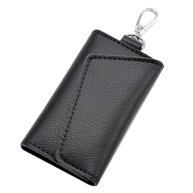 WORGEOUS Piel de vaca Funda para llaves de coche con cremallera Bolsa de almacenamiento para llaves Colgante en la cintura Soporte para llaves para hombres y mujeres (Negro)