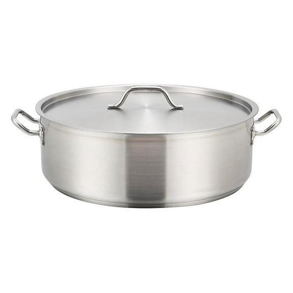 Winco Stainless Steel Brazier with Lid, 10 Quart - NSF Listed - Heavy Duty 18/8 Stainless Steel - Restaurant & Home Kitchen - Flat Bottom for Even Heating
