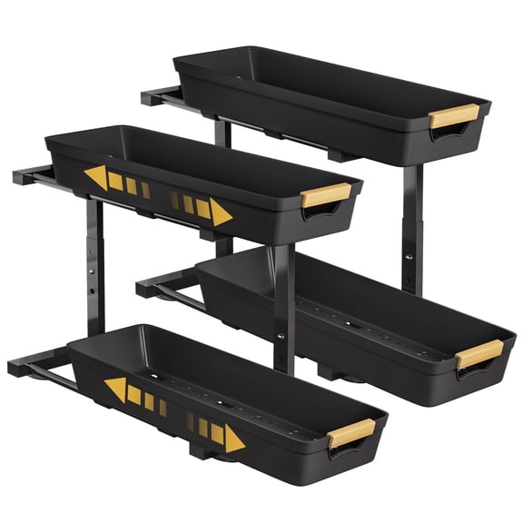 Enogets 2-Pack 2-Tier Countertop Spice Rack Organizer with Pull-Out Drawers, Height Adjustable Seasoning Shelf for Kitchen Pantry & Cabinet, Black