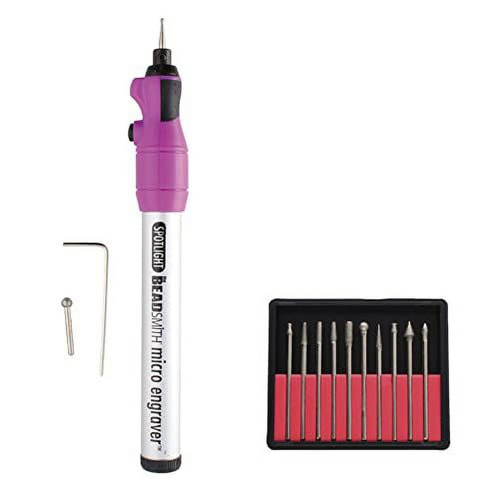 The Beadsmith Engraver Set – Battery Operated Micro Engraver with Spotlight & 2 Round Diamond-Tip Bits – 10-Piece Diamond Tip Bits – Ideal for Engraving on Metal, Glass, Wood, Ceramics & More