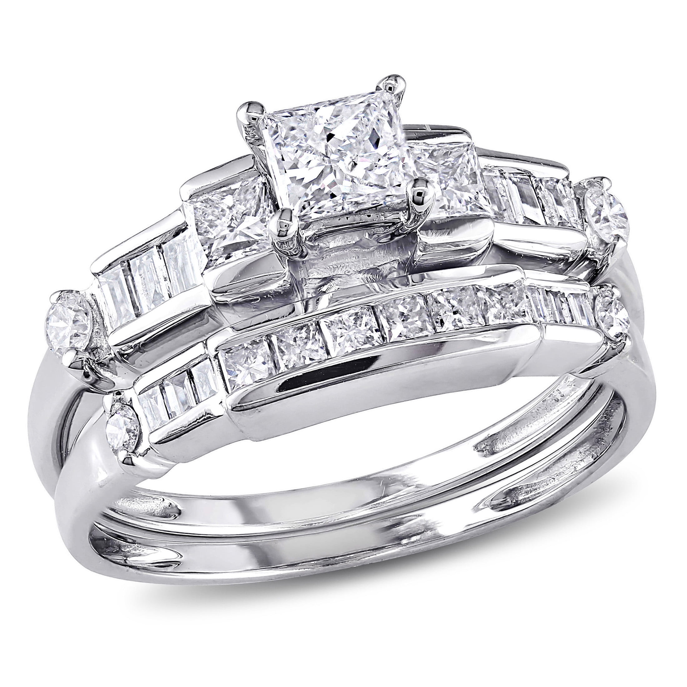 Miabella Women's 1 Carat T.W. Multi-Cut Diamond Cluster Bridal Set in 14kt White Gold