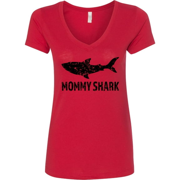 Inktastic Mommy Shark with Distressed Shark Women's V-Neck T-Shirt