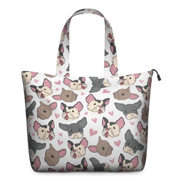 Bulldog Dog and Love Heart Travel Tote Bags for Women Carry On,Large Weekender Bags for Women Travel,Multi Functional Duffle Bag for Work,Shopping,Sports