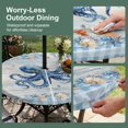 thumbnail image 5 of Round Outdoor Tablecloth with Umbrella Hole and Zipper, Blue Octopus Coastal Tablecloth with Elastic Waterproof, Summer Beach Coral Starfish Shell Vintage Patio Table Covers for 55" - 60" Tables, 5 of 9