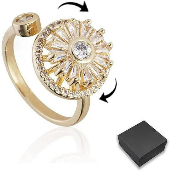 Gold Crystal Anxiety Relief Spinning Ring - Adjustable Decompression Anti-Stress Anxiety Ring Spinner, Stress Relieving Ring Jewelry Gift for Women
