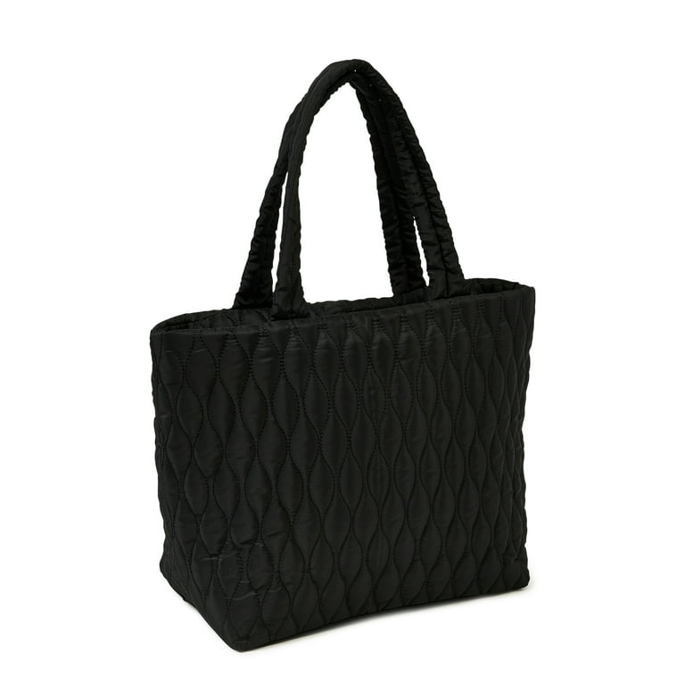 Time and Tru Women s Tara Nylon Tote Bag Black Walmart