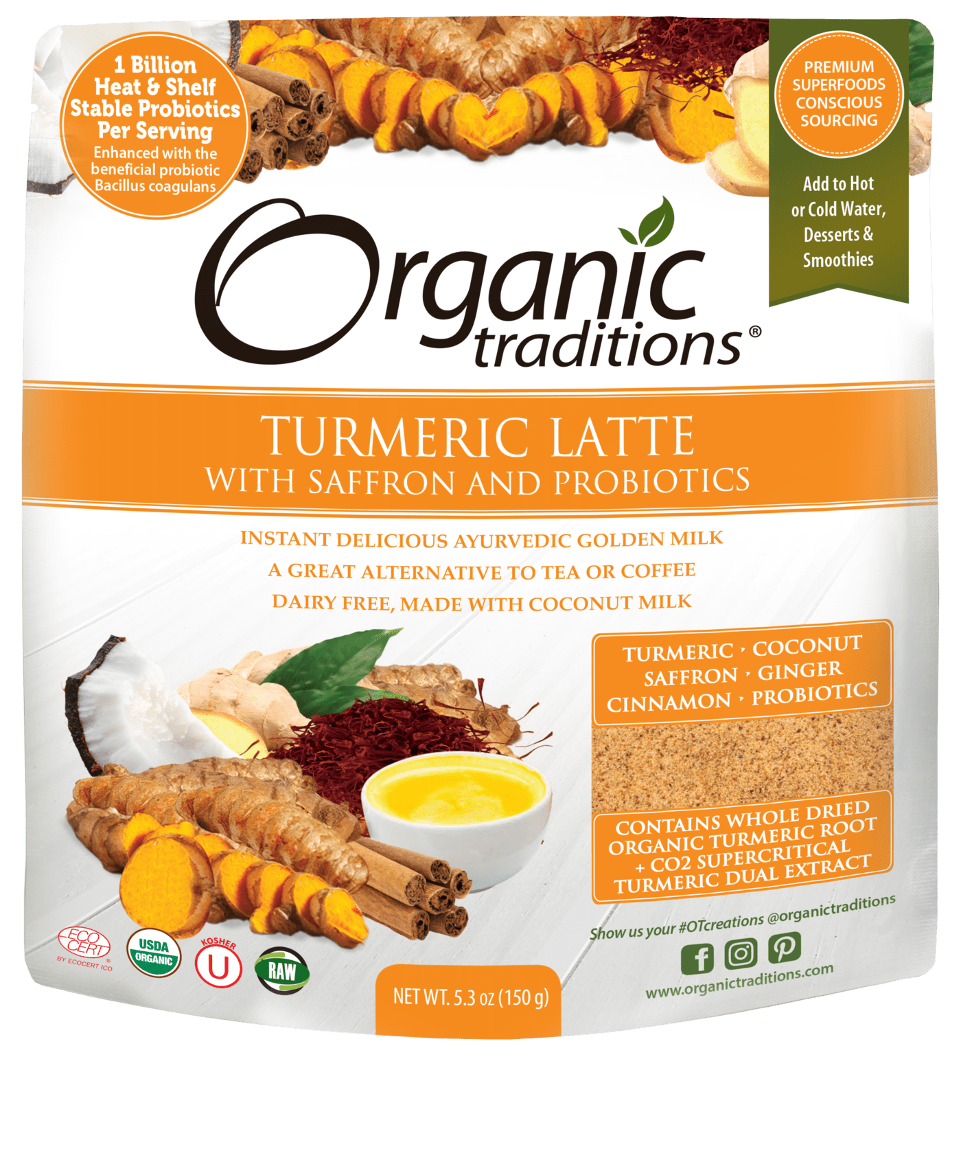 Organic Traditions Latte - Turmeric with Probiotics, 5.3 oz