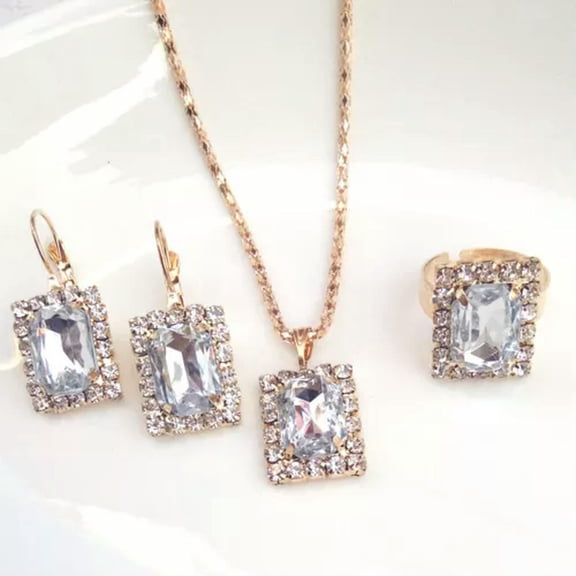 HOOUN 925 Silver Cubic Zirconia Sparkling Rhinestone Bridesmaid Necklace Earring Set-Silver