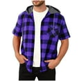 thumbnail image 2 of Xuniizn Mens Button Down Shirts Short Sleeve Plaid Flannel Casual Hoodie Shirt with Pocket Plus Size Soft Cozy Holiday Shirts, S-3XL, 2 of 6