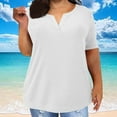 thumbnail image 3 of Olyvenn Cotton V Neck Tops for Women Plus Size Short Sleeve Shirts Losse Solid Tunic Blouse Soft Comfy Summer Daily Wear White XL, 3 of 5