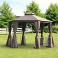 thumbnail image 2 of Barara King Gazebo, Outdoor Canopy Shelter,13' x 13' Double Roof Hexagon Outdoor Gazebo Canopy Shelter with Netting & Curtains, Coffee, 2 of 12