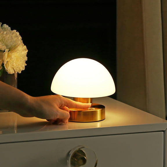 JONATHAN Y Zoe 5.75" Modern Minimalist Iron Rechargeable Integrated Portable LED Table Lamp, Brass Gold/White, JYL7113C