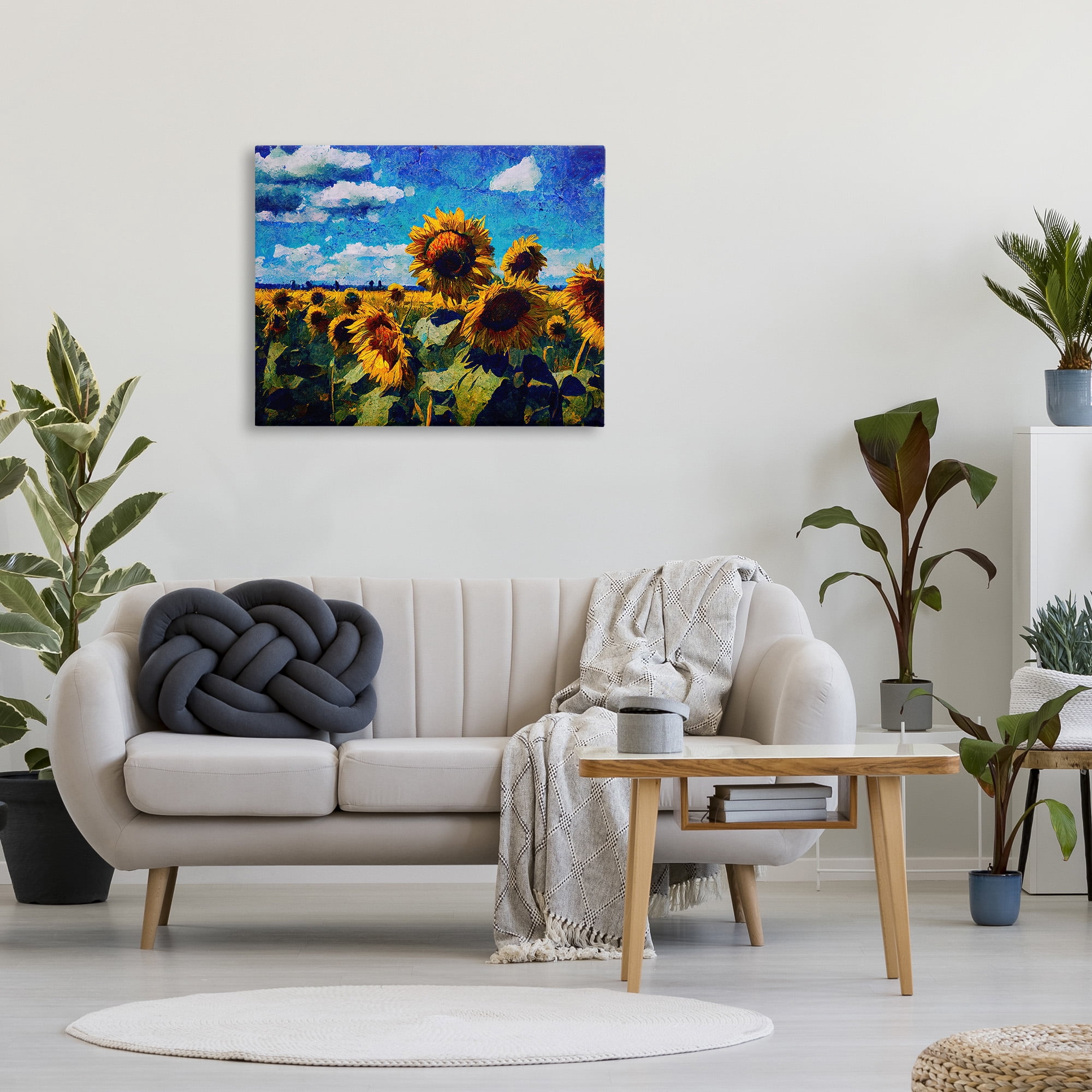 Stupell Industries Sunflower Field & Clouds Landscape Painting Gallery Wrapped Canvas Art Print Wall Art, 40 x 30