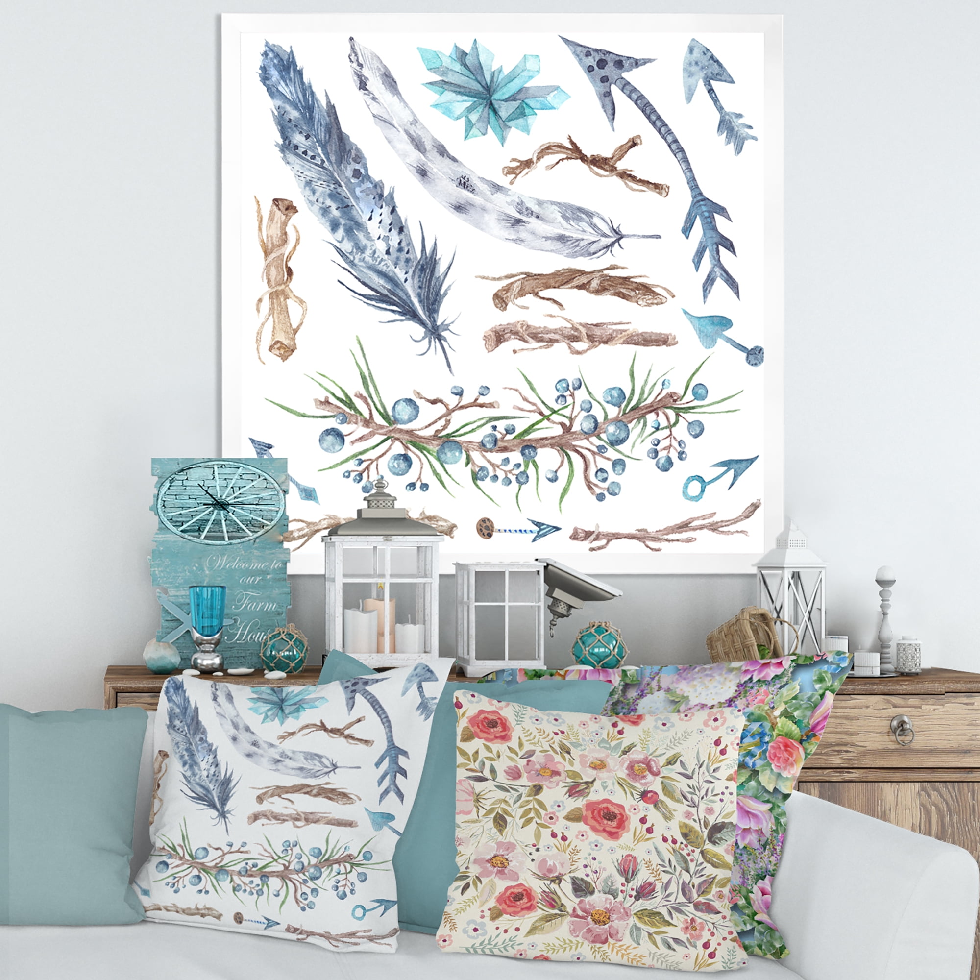Designart 'Tribal Forest Elements' Bohemian & Eclectic Framed Art Print
