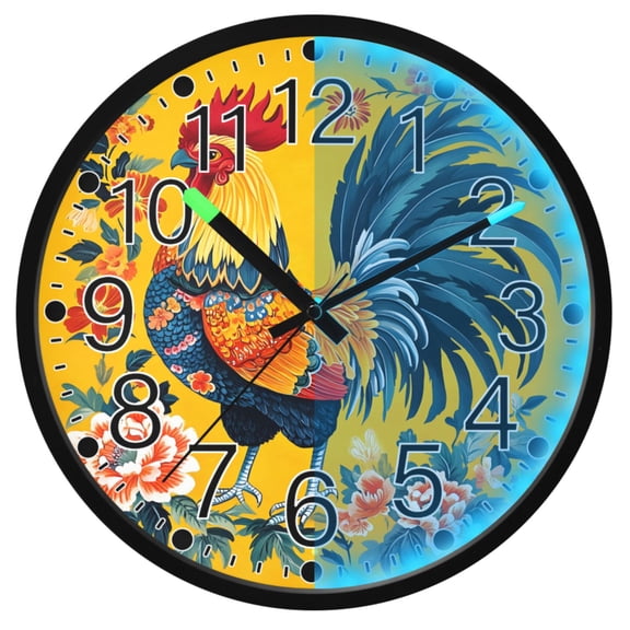 Ryvnso Rooster Flower 12 Inch Night Light Wall Clock Silent Battery Operated Luminous Clocks