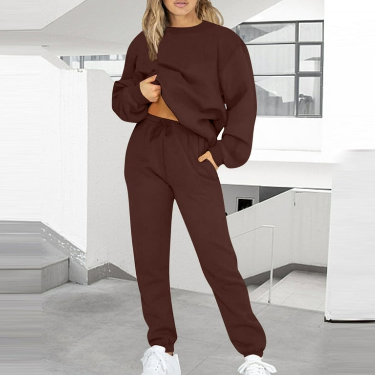 YWDJ 2 Piece Outfits for Women Dressy Pants Sets Casual 2 Piece Outfits  Long Sleeve Loose Tops Skinny Round Neck Long Pants Sets Sweatshirts  SuitCoffee4XL 